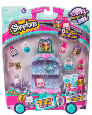 Shopkins, mini dulciuri asortate si carucior, 8 figurine Purple
