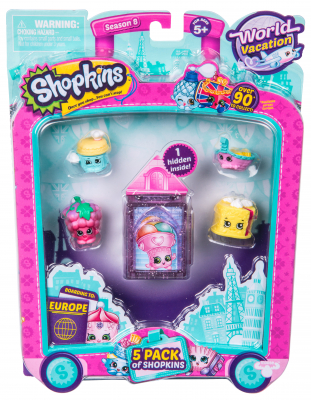 Shopkins, pachet 5 figurine, colectia Europa Purple